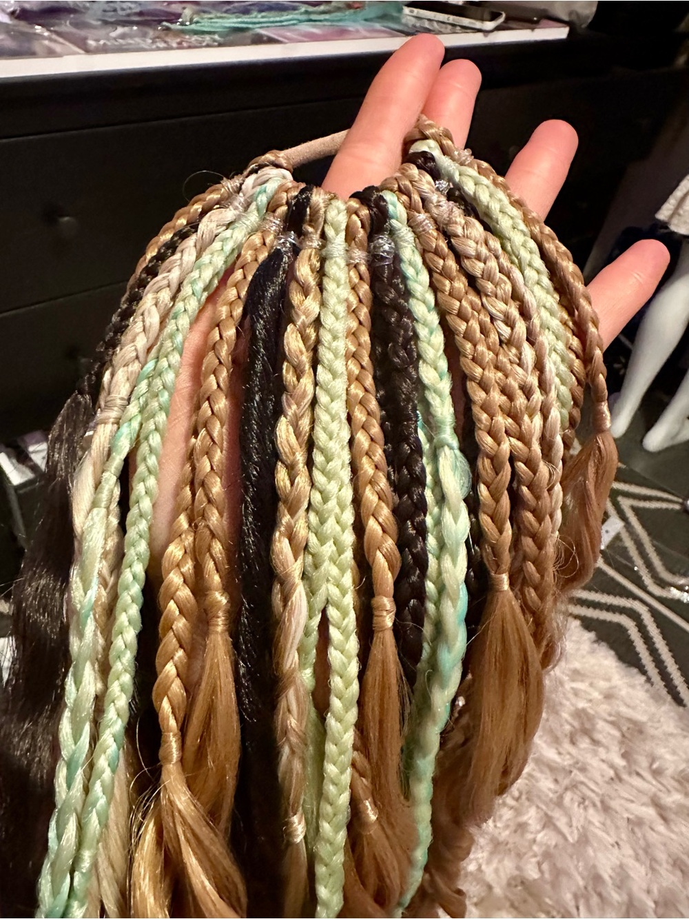 Braided Hair Extension Accent Strands - Mint and Brown